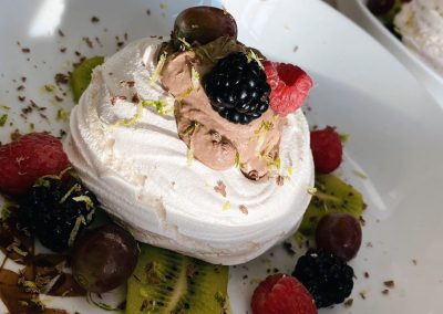 Italian Meringue with Fresh Fruit and Chocolate Mousse